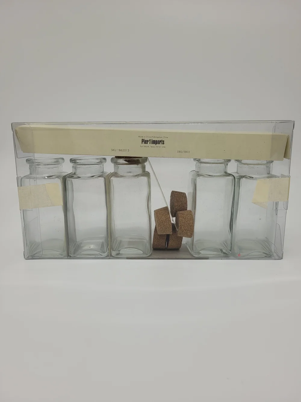 Pier 1 Clear Glass Spice Jars Cork Stoppers Set Of 5 Storage Organization